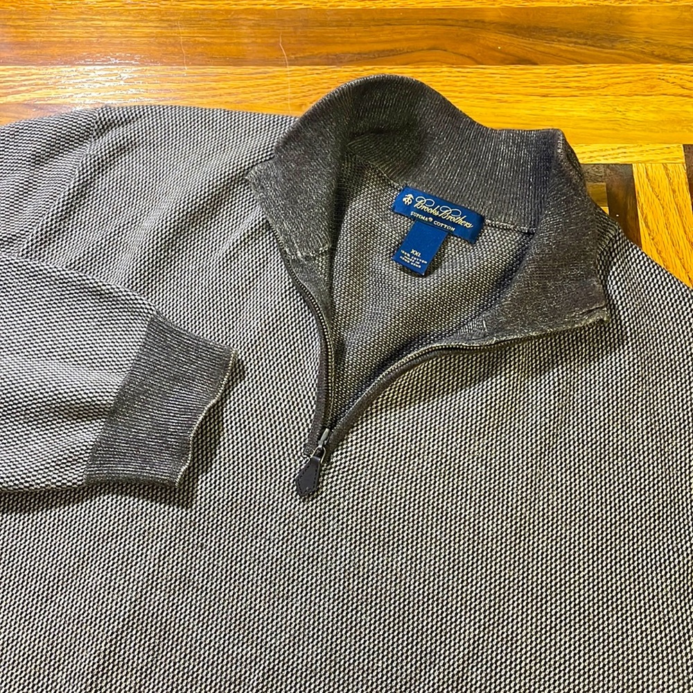 Brooks Brothers mens 2XL/ XXL brown pima cotton 1/4 zip pullover sweater EUC